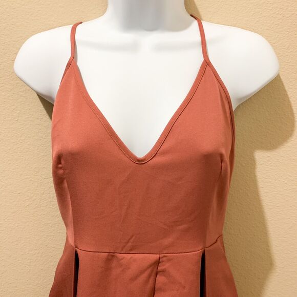 Elia-Cher Dress Women 8 Brick Color Spaghetti Strap Strappy Fit and Flare Party - Picture 2 of 6